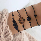 4PCs Gothic Black Feather Lotus Bracelets