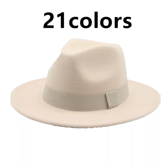 fedora hat women men ribbon band belt wide brim classic beige white felted hat british elegant fascinator men winter women's hat