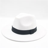 fedora hat women men ribbon band belt wide brim classic beige white felted hat british elegant fascinator men winter women's hat