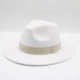 fedora hat women men ribbon band belt wide brim classic beige white felted hat british elegant fascinator men winter women's hat