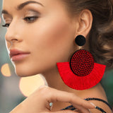 Bohemian Tassel Earrings for Women Cotton Silk Fabric Long Fringe Drop Dangle Earrings