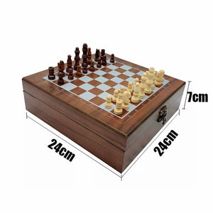 4-in-1 With High-Quality Wooden Folding Chess Set Game Board Chip Dice Domino Children Adult Family Game For Beginners Gift